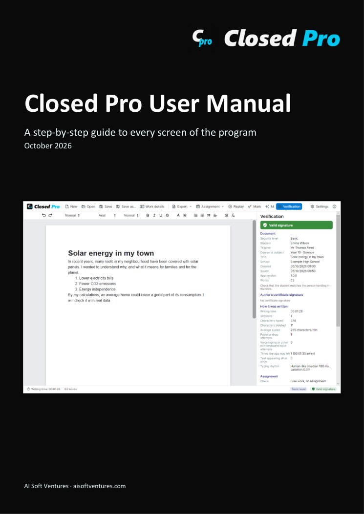 Cover of the Closed Pro manual